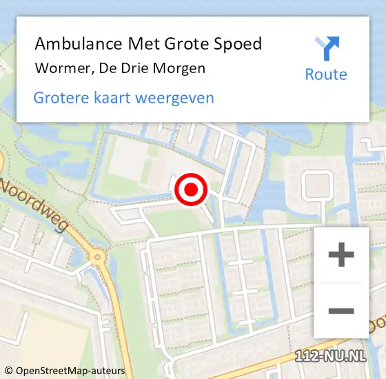 Locatie op kaart van de 112 melding: Ambulance Met Grote Spoed Naar Wormer, De Drie Morgen op 30 oktober 2018 20:22