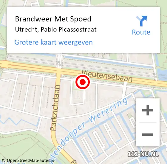 Locatie op kaart van de 112 melding: Brandweer Met Spoed Naar Utrecht, Pablo Picassostraat op 30 oktober 2018 21:16