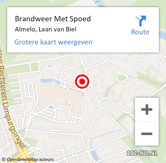 Locatie op kaart van de 112 melding: Brandweer Met Spoed Naar Almelo, Laan van Biel op 13 maart 2014 10:55