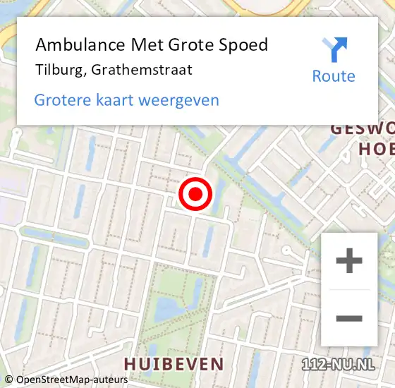 Locatie op kaart van de 112 melding: Ambulance Met Grote Spoed Naar Tilburg, Grathemstraat op 31 oktober 2018 04:17