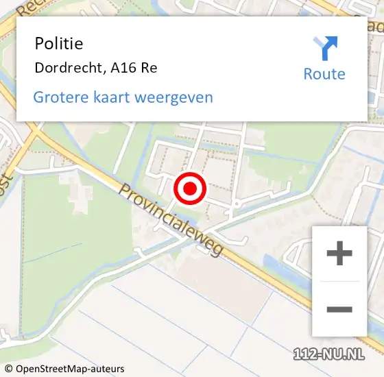 Locatie op kaart van de 112 melding: Politie Dordrecht, A16 Re op 31 oktober 2018 07:44
