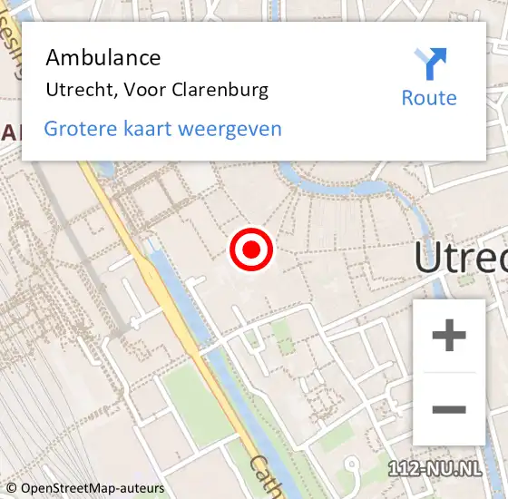 Locatie op kaart van de 112 melding: Ambulance Utrecht, Voor Clarenburg op 31 oktober 2018 10:12