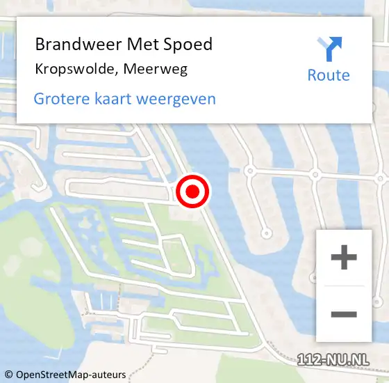 Locatie op kaart van de 112 melding: Brandweer Met Spoed Naar Kropswolde, Meerweg op 31 oktober 2018 12:42