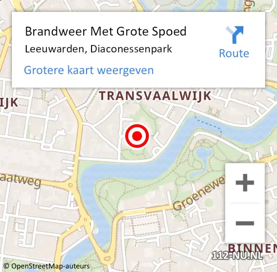 Locatie op kaart van de 112 melding: Brandweer Met Grote Spoed Naar Leeuwarden, Diaconessenpark op 31 oktober 2018 13:21