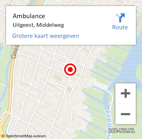 Locatie op kaart van de 112 melding: Ambulance Uitgeest, Middelweg op 31 oktober 2018 15:01