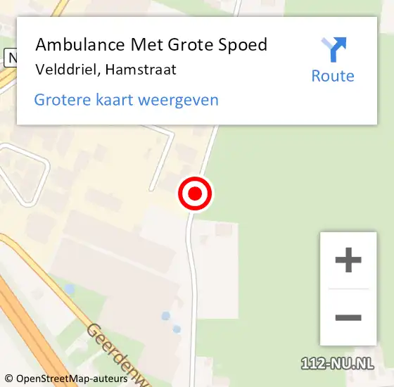 Locatie op kaart van de 112 melding: Ambulance Met Grote Spoed Naar Velddriel, Hamstraat op 31 oktober 2018 15:02