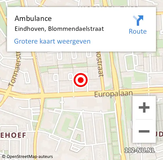 Locatie op kaart van de 112 melding: Ambulance Eindhoven, Blommendaelstraat op 31 oktober 2018 18:54