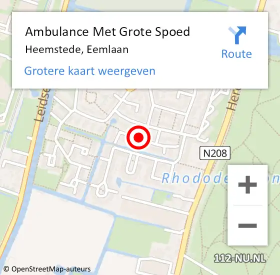 Locatie op kaart van de 112 melding: Ambulance Met Grote Spoed Naar Heemstede, Eemlaan op 31 oktober 2018 19:15