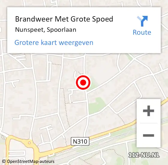 Locatie op kaart van de 112 melding: Brandweer Met Grote Spoed Naar Nunspeet, Spoorlaan op 31 oktober 2018 20:33