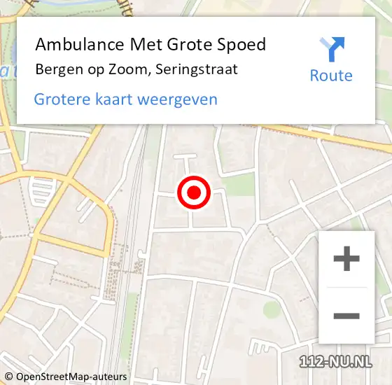 Locatie op kaart van de 112 melding: Ambulance Met Grote Spoed Naar Bergen op Zoom, Seringstraat op 31 oktober 2018 21:46