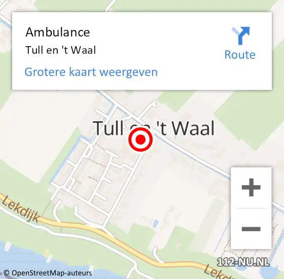 Locatie op kaart van de 112 melding: Ambulance Tull en 't Waal op 1 november 2018 00:39