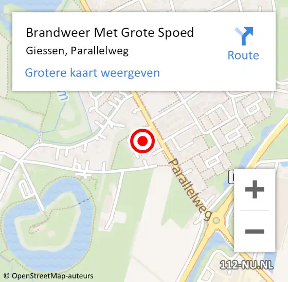 Locatie op kaart van de 112 melding: Brandweer Met Grote Spoed Naar Giessen, Parallelweg op 13 maart 2014 12:29