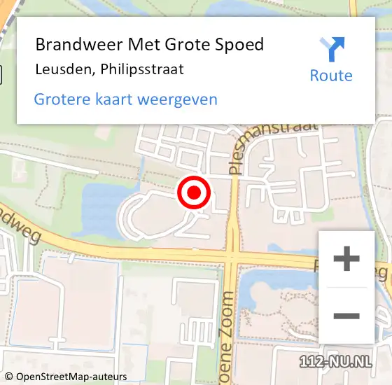 Locatie op kaart van de 112 melding: Brandweer Met Grote Spoed Naar Leusden, Philipsstraat op 1 november 2018 09:29