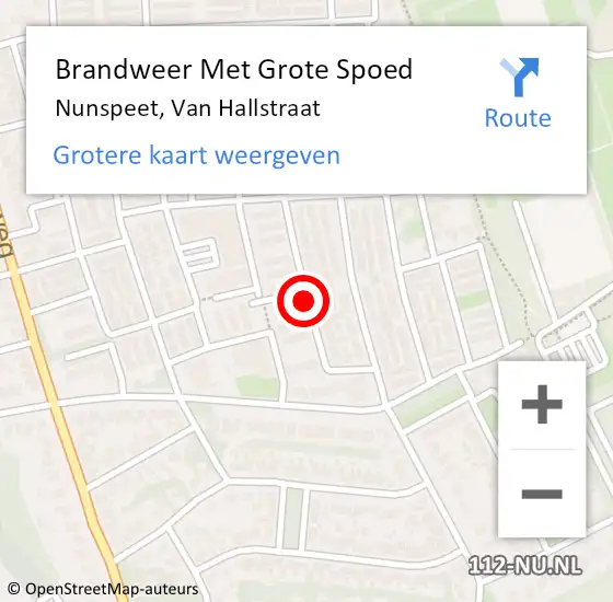 Locatie op kaart van de 112 melding: Brandweer Met Grote Spoed Naar Nunspeet, Van Hallstraat op 1 november 2018 10:41