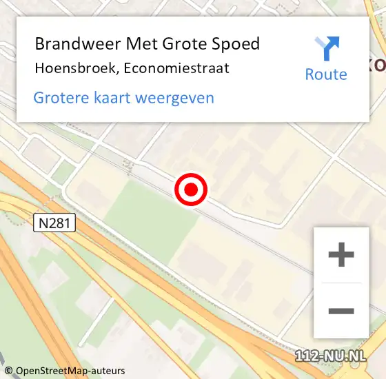 Locatie op kaart van de 112 melding: Brandweer Met Grote Spoed Naar Hoensbroek, Economiestraat op 1 november 2018 11:14