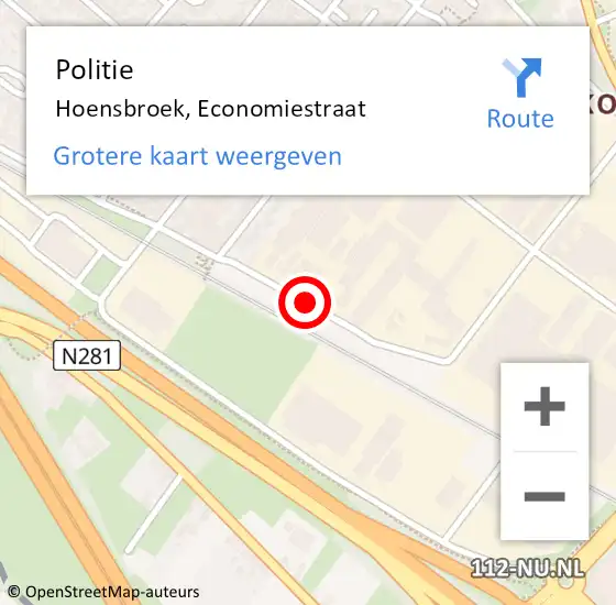 Locatie op kaart van de 112 melding: Politie Hoensbroek, Economiestraat op 1 november 2018 11:37