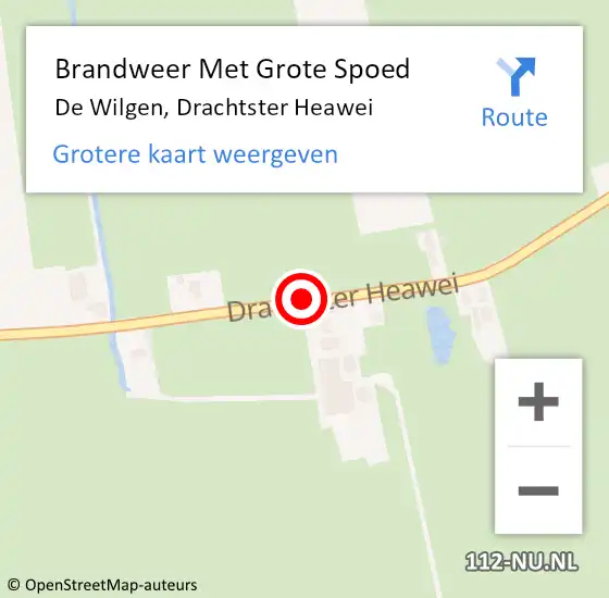 Locatie op kaart van de 112 melding: Brandweer Met Grote Spoed Naar De Wilgen, Drachtster Heawei op 1 november 2018 12:44