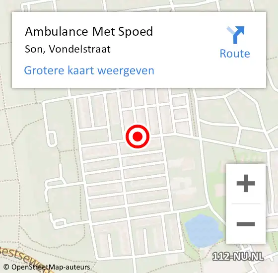 Locatie op kaart van de 112 melding: Ambulance Met Spoed Naar Son, Vondelstraat op 1 november 2018 12:55