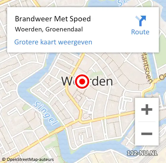 Locatie op kaart van de 112 melding: Brandweer Met Spoed Naar Woerden, Groenendaal op 1 november 2018 12:59