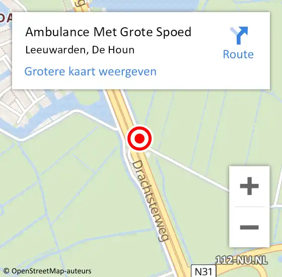 Locatie op kaart van de 112 melding: Ambulance Met Grote Spoed Naar Leeuwarden, De Houn op 1 november 2018 13:06