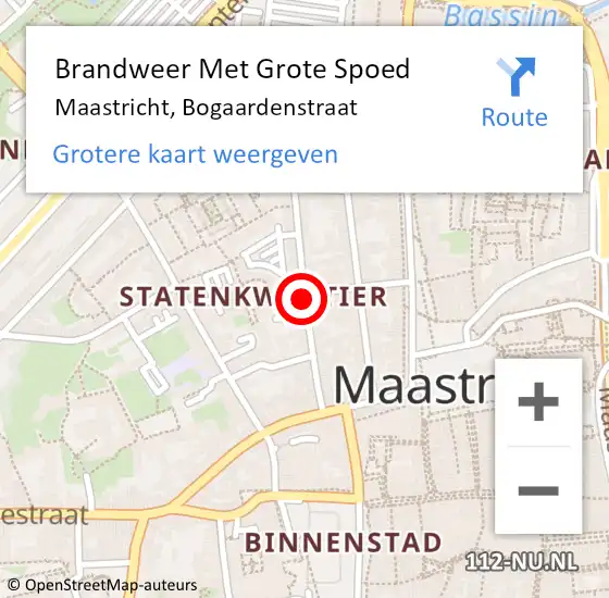 Locatie op kaart van de 112 melding: Brandweer Met Grote Spoed Naar Maastricht, Bogaardenstraat op 1 november 2018 13:51