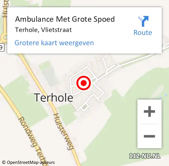 Locatie op kaart van de 112 melding: Ambulance Met Grote Spoed Naar Terhole, Vlietstraat op 1 november 2018 14:40