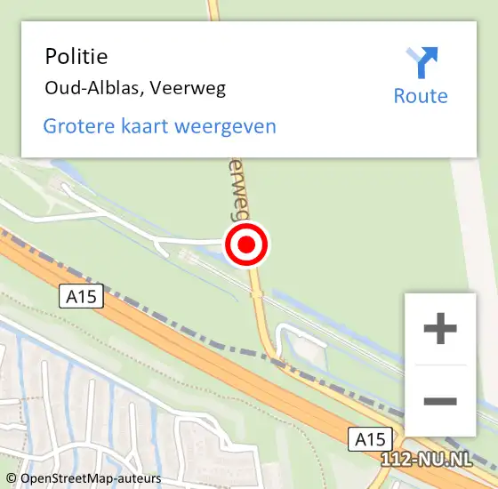 Locatie op kaart van de 112 melding: Politie Oud-Alblas, Veerweg op 1 november 2018 15:17