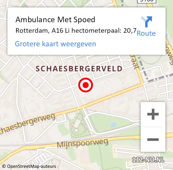 Locatie op kaart van de 112 melding: Ambulance Met Spoed Naar Rotterdam, A16 Li hectometerpaal: 20,0 op 1 november 2018 15:50
