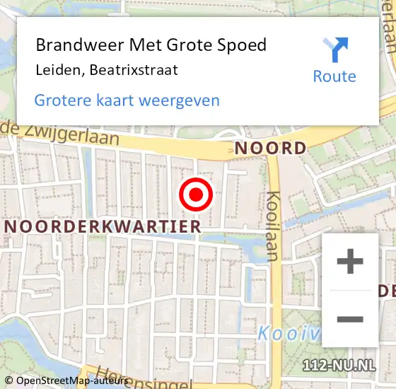 Locatie op kaart van de 112 melding: Brandweer Met Grote Spoed Naar Leiden, Beatrixstraat op 1 november 2018 16:16