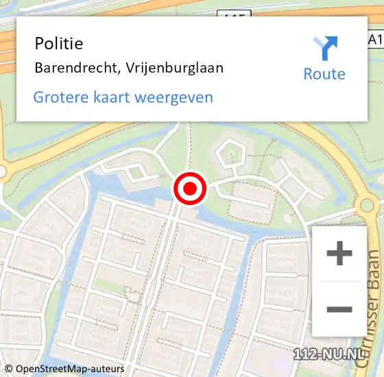Locatie op kaart van de 112 melding: Politie Barendrecht, Vrijenburglaan op 1 november 2018 16:39