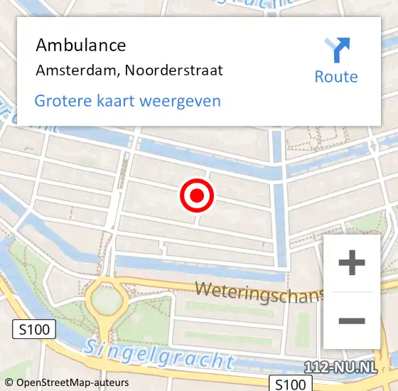 Locatie op kaart van de 112 melding: Ambulance Amsterdam, Noorderstraat op 1 november 2018 16:42