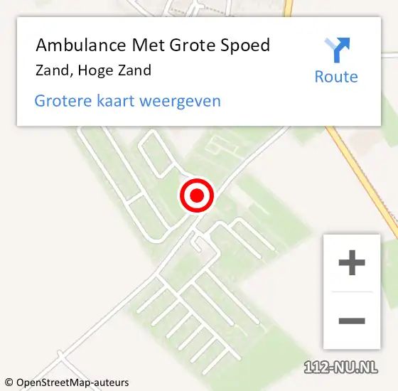 Locatie op kaart van de 112 melding: Ambulance Met Grote Spoed Naar Zand, Hoge Zand op 1 november 2018 17:45