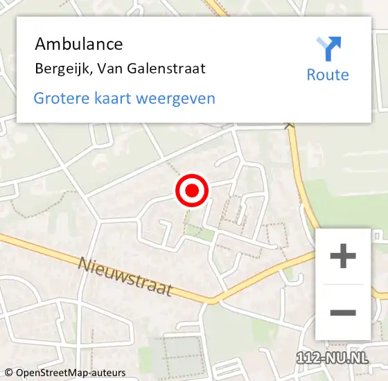 Locatie op kaart van de 112 melding: Ambulance Bergeijk, Van Galenstraat op 1 november 2018 18:22