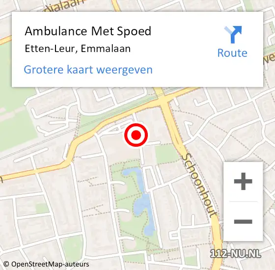 Locatie op kaart van de 112 melding: Ambulance Met Spoed Naar Etten-Leur, Emmalaan op 1 november 2018 18:56