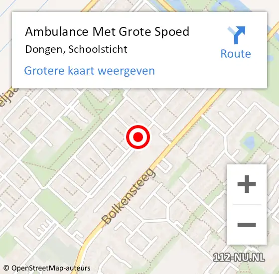 Locatie op kaart van de 112 melding: Ambulance Met Grote Spoed Naar Dongen, Schoolsticht op 1 november 2018 19:49