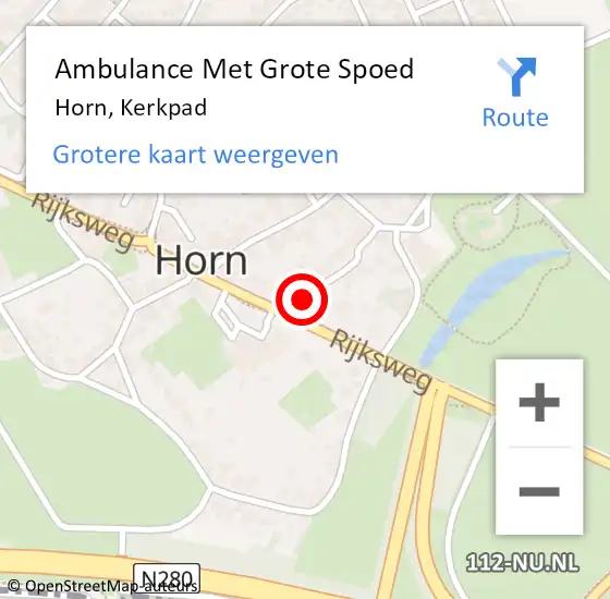 Locatie op kaart van de 112 melding: Ambulance Met Grote Spoed Naar Horn, Kerkpad op 1 november 2018 20:16