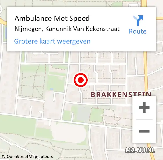 Locatie op kaart van de 112 melding: Ambulance Met Spoed Naar Nijmegen, Kanunnik Van Kekenstraat op 1 november 2018 20:41