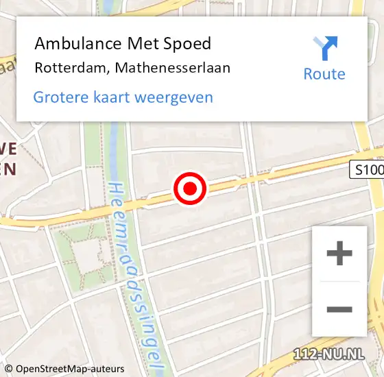 Locatie op kaart van de 112 melding: Ambulance Met Spoed Naar Rotterdam, Mathenesserlaan op 1 november 2018 20:57