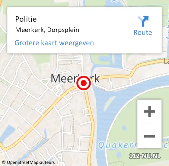 Locatie op kaart van de 112 melding: Politie Meerkerk, Dorpsplein op 1 november 2018 21:24