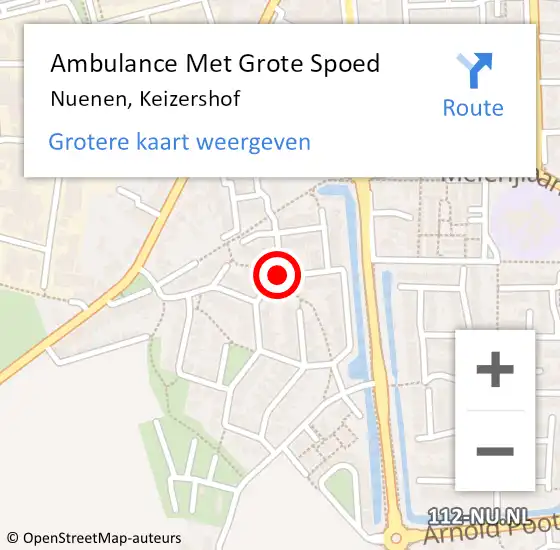 Locatie op kaart van de 112 melding: Ambulance Met Grote Spoed Naar Nuenen, Keizershof op 1 november 2018 21:45