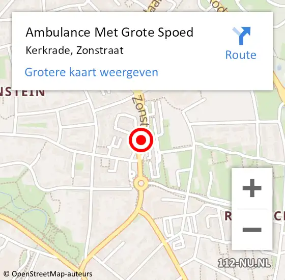 Locatie op kaart van de 112 melding: Ambulance Met Grote Spoed Naar Kerkrade, Zonstraat op 2 november 2018 00:04