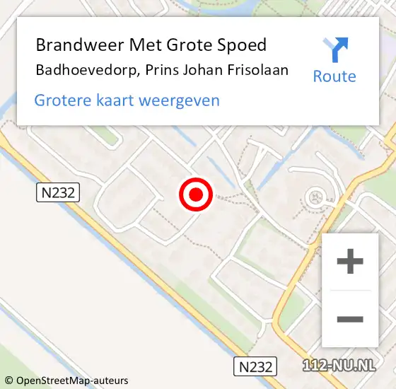 Locatie op kaart van de 112 melding: Brandweer Met Grote Spoed Naar Badhoevedorp, Prins Johan Frisolaan op 7 september 2013 13:14