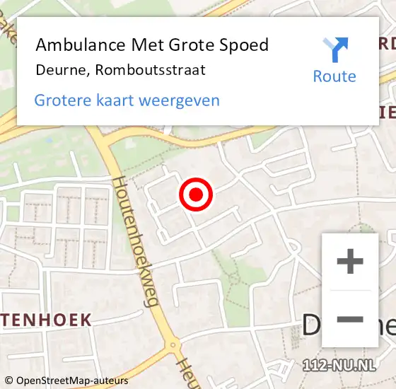 Locatie op kaart van de 112 melding: Ambulance Met Grote Spoed Naar Deurne, Romboutsstraat op 2 november 2018 00:36