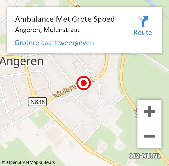 Locatie op kaart van de 112 melding: Ambulance Met Grote Spoed Naar Angeren, Molenstraat op 2 november 2018 02:55