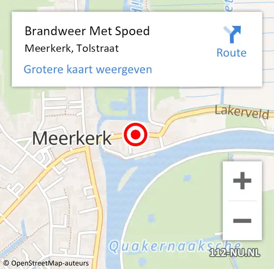 Locatie op kaart van de 112 melding: Brandweer Met Spoed Naar Meerkerk, Tolstraat op 2 november 2018 04:42