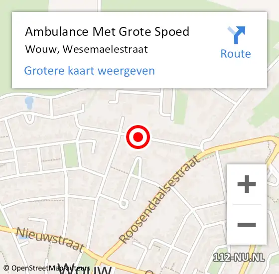 Locatie op kaart van de 112 melding: Ambulance Met Grote Spoed Naar Wouw, Wesemaelestraat op 2 november 2018 07:46