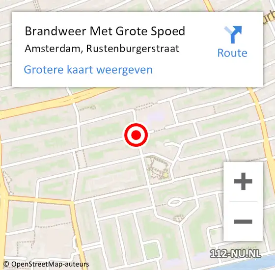 Locatie op kaart van de 112 melding: Brandweer Met Grote Spoed Naar Amsterdam, Rustenburgerstraat op 2 november 2018 08:28