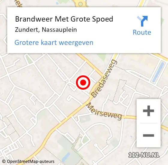 Locatie op kaart van de 112 melding: Brandweer Met Grote Spoed Naar Zundert, Nassauplein op 2 november 2018 08:32