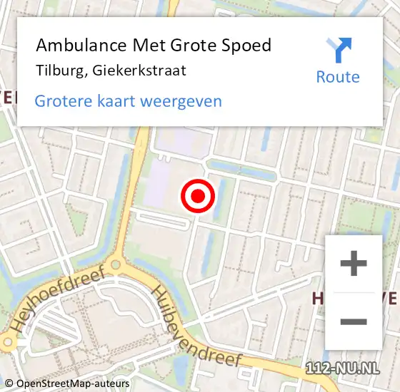 Locatie op kaart van de 112 melding: Ambulance Met Grote Spoed Naar Tilburg, Giekerkstraat op 2 november 2018 08:41