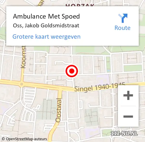 Locatie op kaart van de 112 melding: Ambulance Met Spoed Naar Oss, Jakob Goldsmidstraat op 2 november 2018 09:06